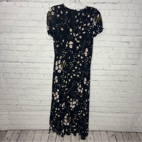 Madewell Puff-Sleeve Wrap-Front Midi Dress in Polka Daisies Size 4 - Picture 4 of 8